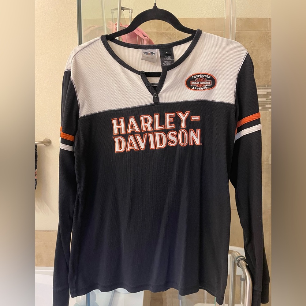 Harley-Davidson Black and Cream Ribbed Shirt